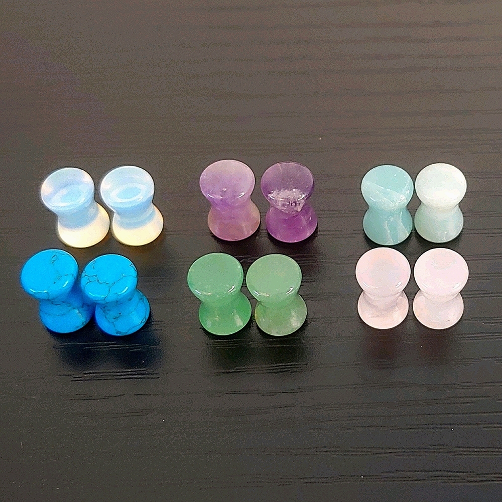 2g gemstone double flare ear gauges set